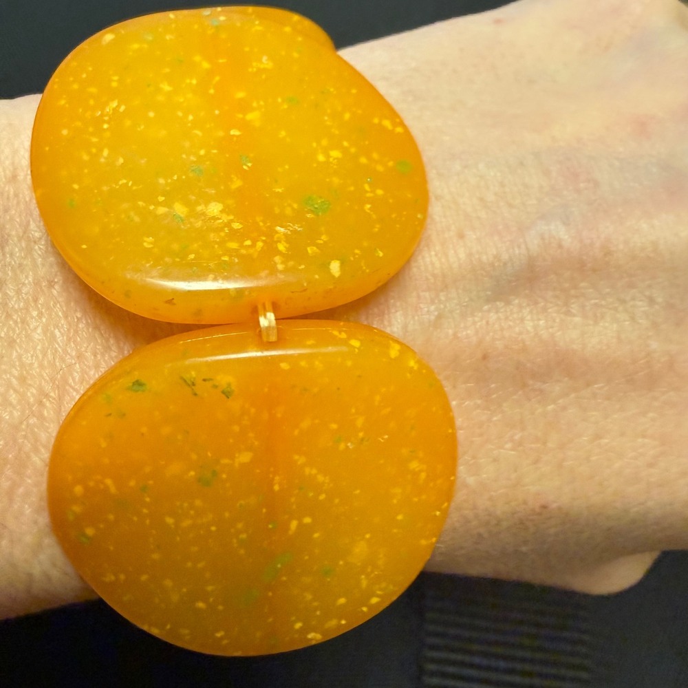 Vintage Style Chunky Orange‎ Speckled Resin Oval Link Stretch Statement Bracelet